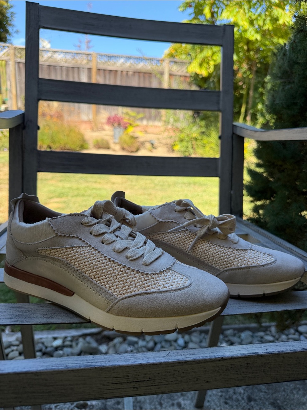 gentle souls Neutral Knit & Suede Lace-Up Sneakers